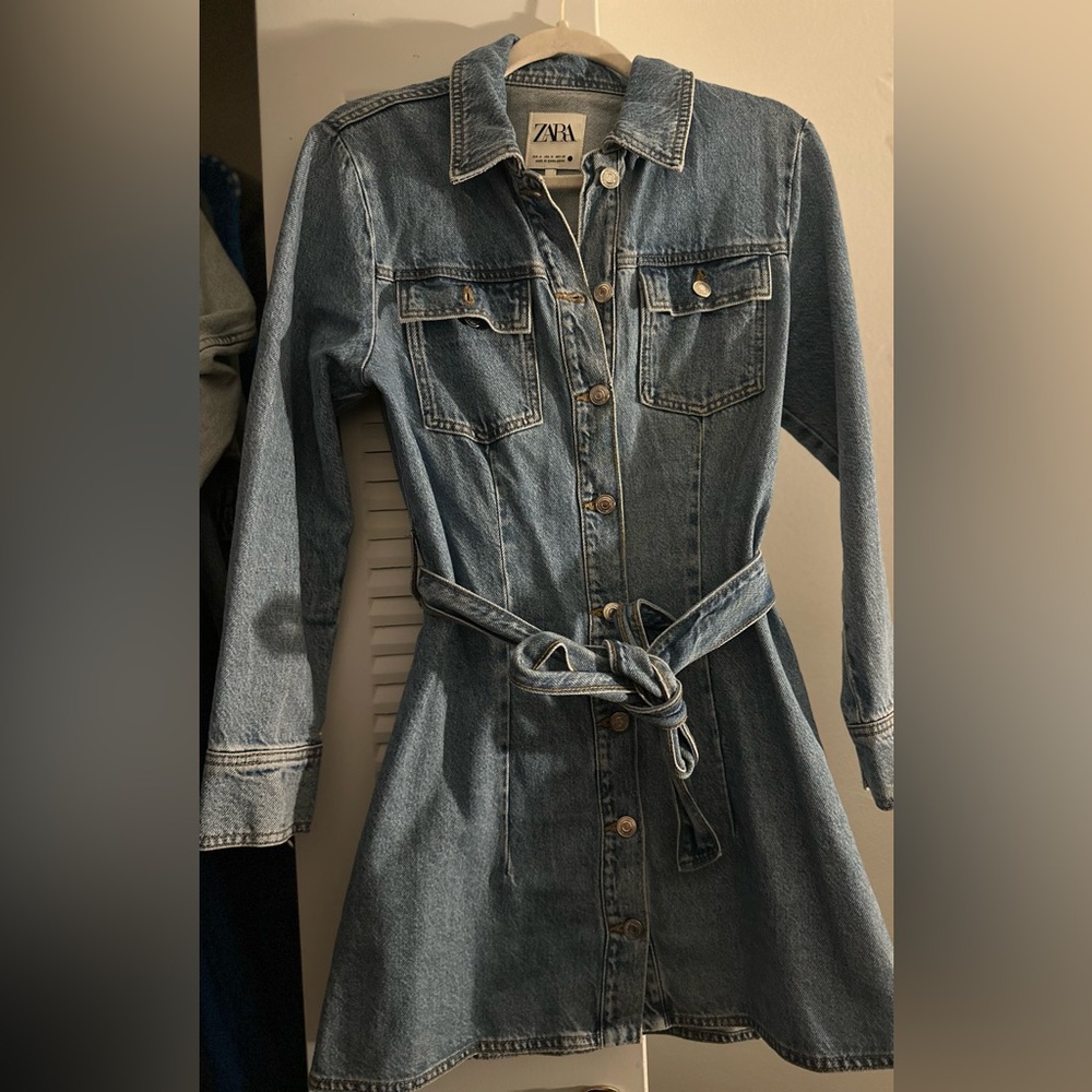 Zara Denim Button-Up Dress with Belt